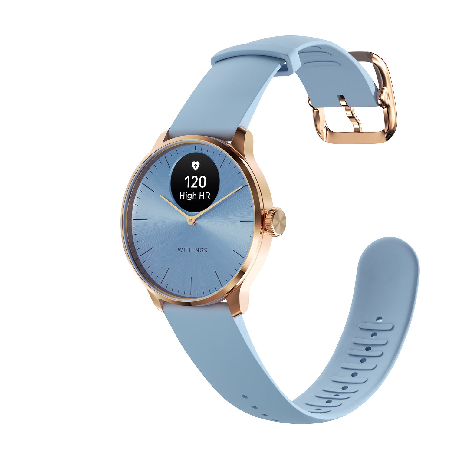 Withings - ScanWatch Light 玫瑰金淺藍色 全天候健康監測智慧腕錶30天使用, 睡眠, 週期檢測