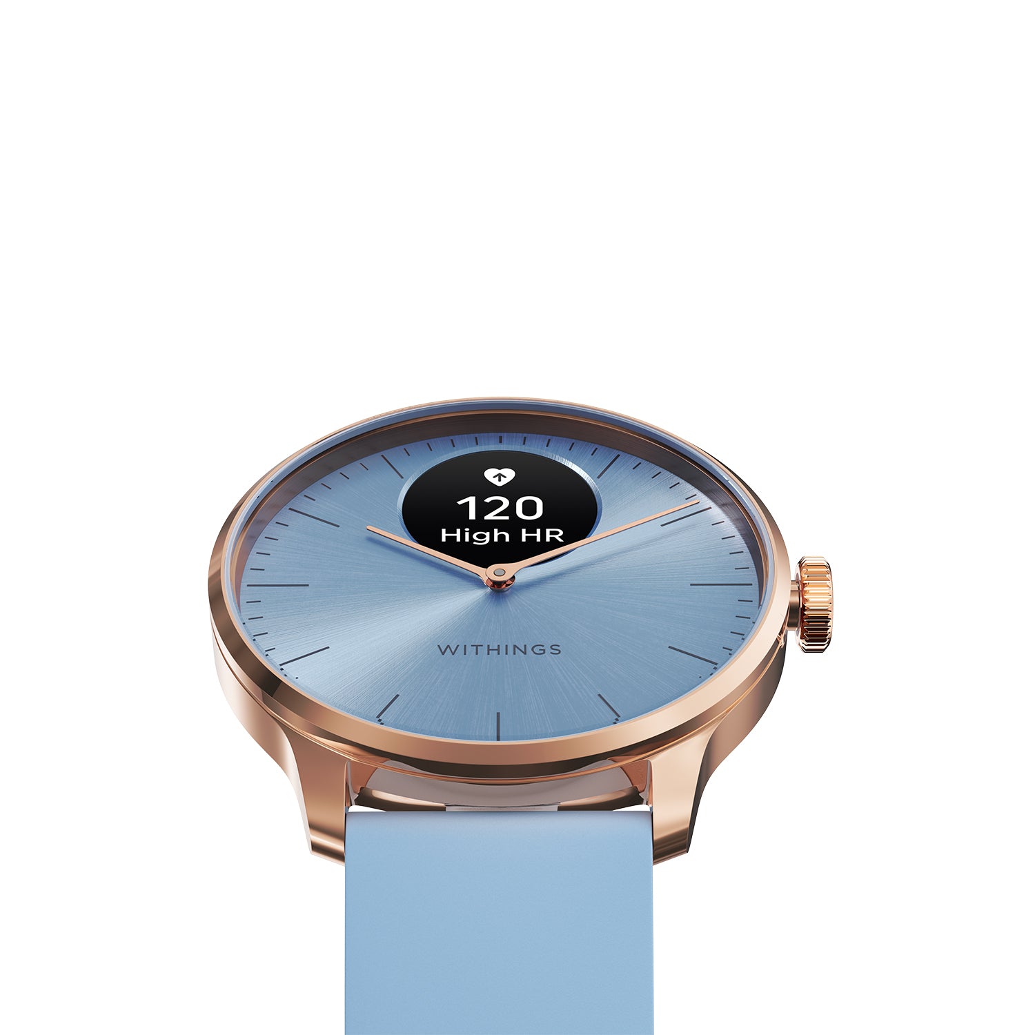 Withings - ScanWatch Light 玫瑰金淺藍色 全天候健康監測智慧腕錶30天使用, 睡眠, 週期檢測