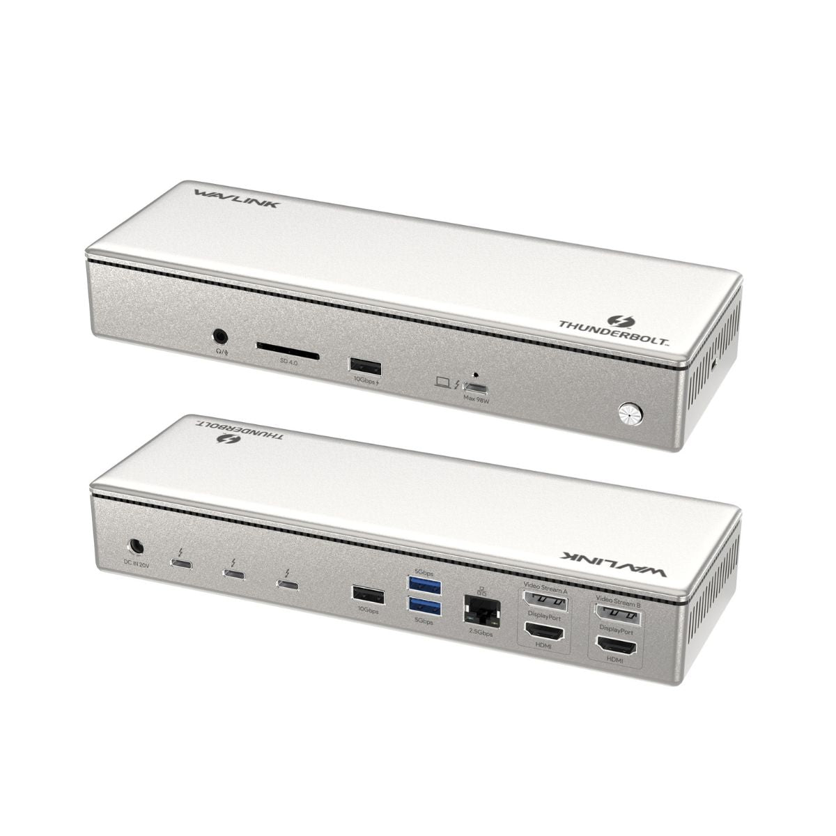 WavLink - UTD41 40Gbps Thunderbolt 4 四顯示器 4K@60Hz 14 合 1 鋁製擴充塢 具有 98W 功率輸出 SD4.0 讀卡器 2.5Gbps 乙太網路端口