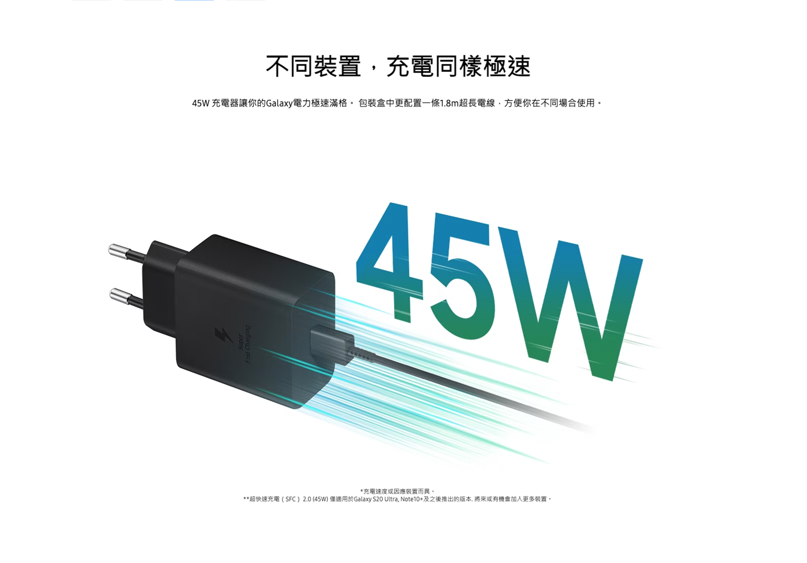 Samsung 45W 旅行充電器 (包括5A USB-C 至 USB-C 數據線)